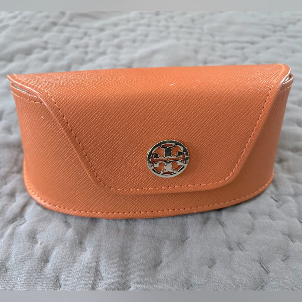 Tory Burch Orange Sunglasses Case Gold Logo VGUC Travel Replacement Soft Inside